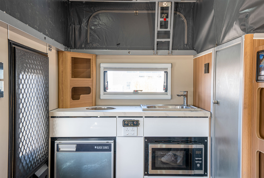 HQ12 interior sink, fridge and microwave