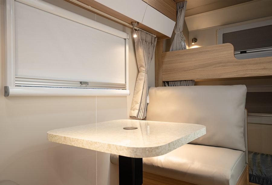 HQ17 dinette table and seating beside rear bunks