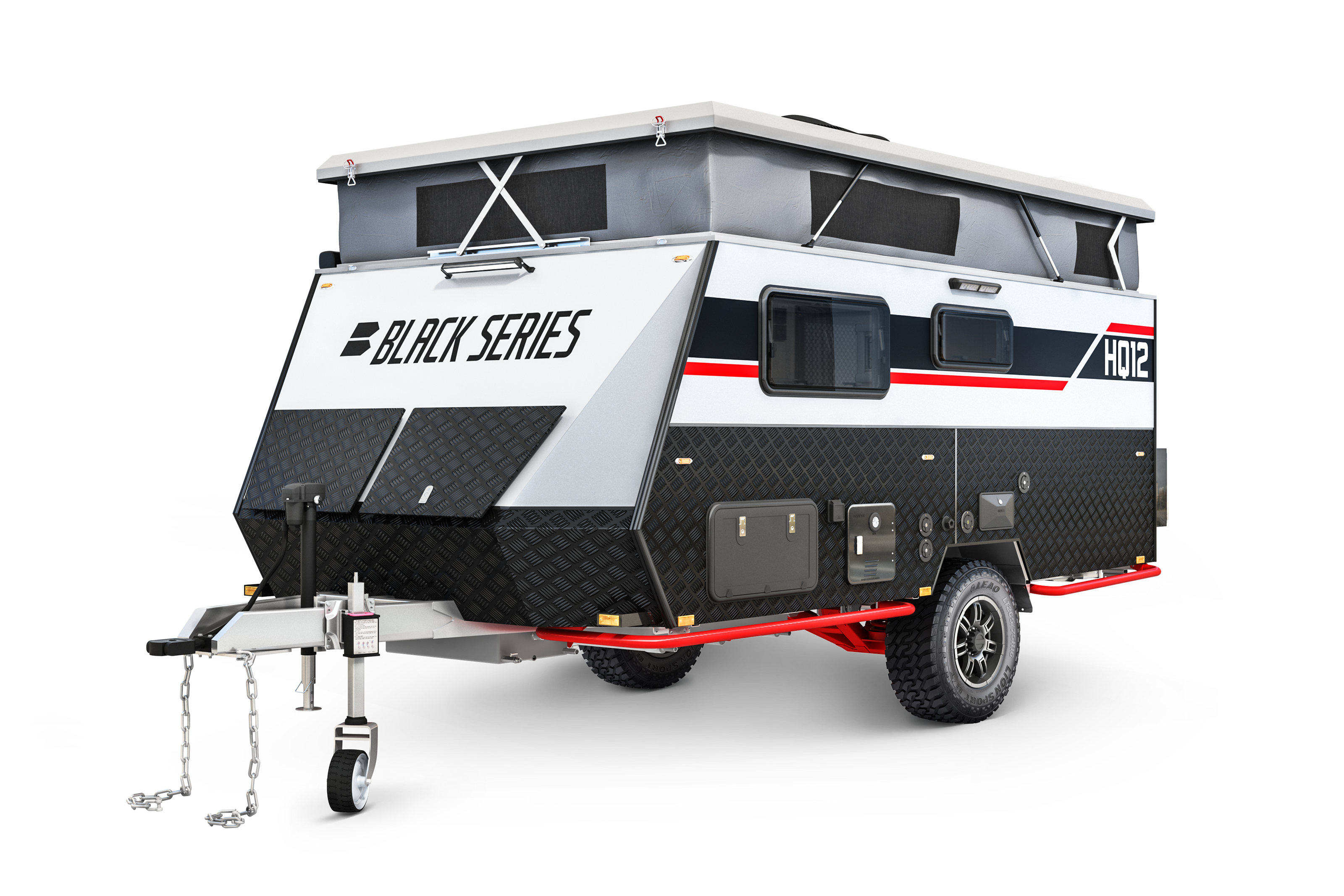 Black Series HQ12 camper trailer side profile — lightweight overlanding trailer