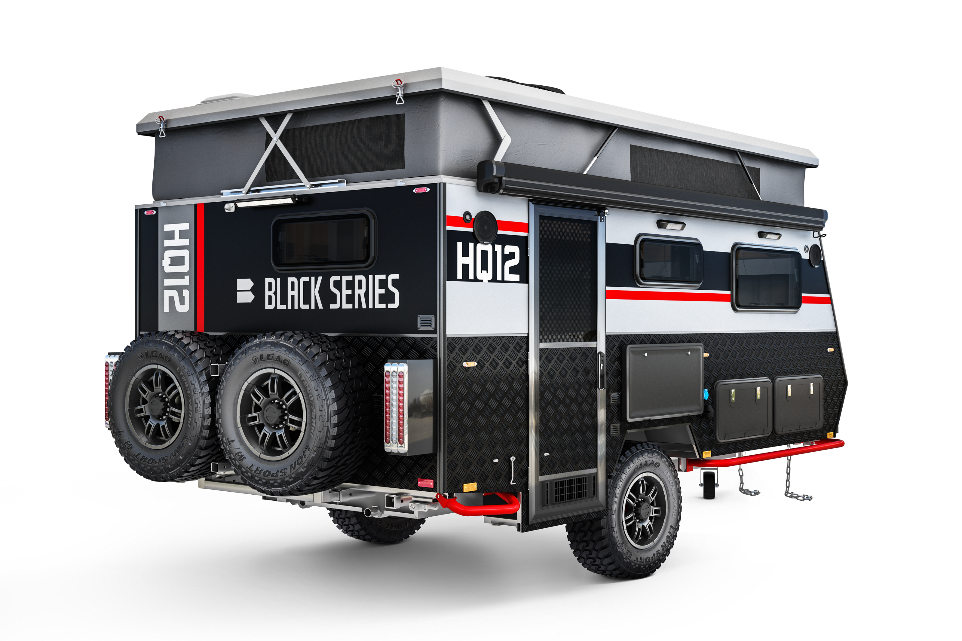 Black Series HQ12 camper interior — sleeping area and amenities
