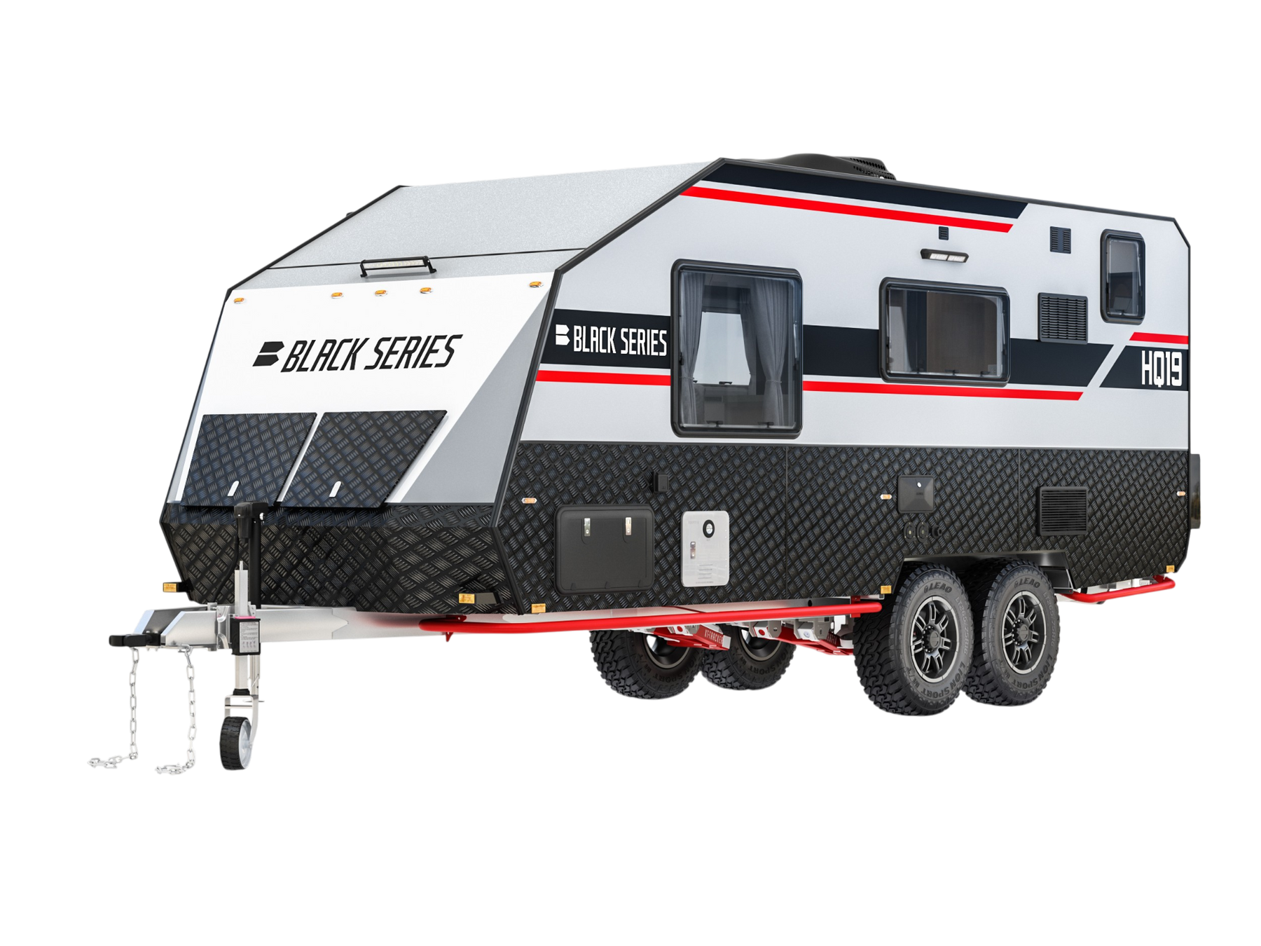 Black Series HQ19 luxury off-road travel trailer — sleeps 3, king bed, 64-gallon water tank
