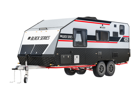 Black Series HQ19 luxury off-road travel trailer — sleeps 3, king bed, 64-gallon water tank