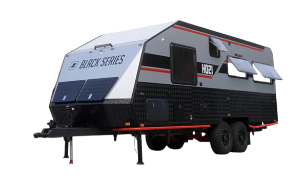 Black Series HQ21 Balcony off-road camper — extending outdoor deck, sleeps 4, 800W solar