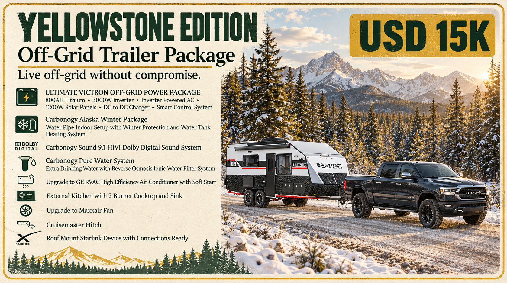 Yellow Stone off-grid trailer package