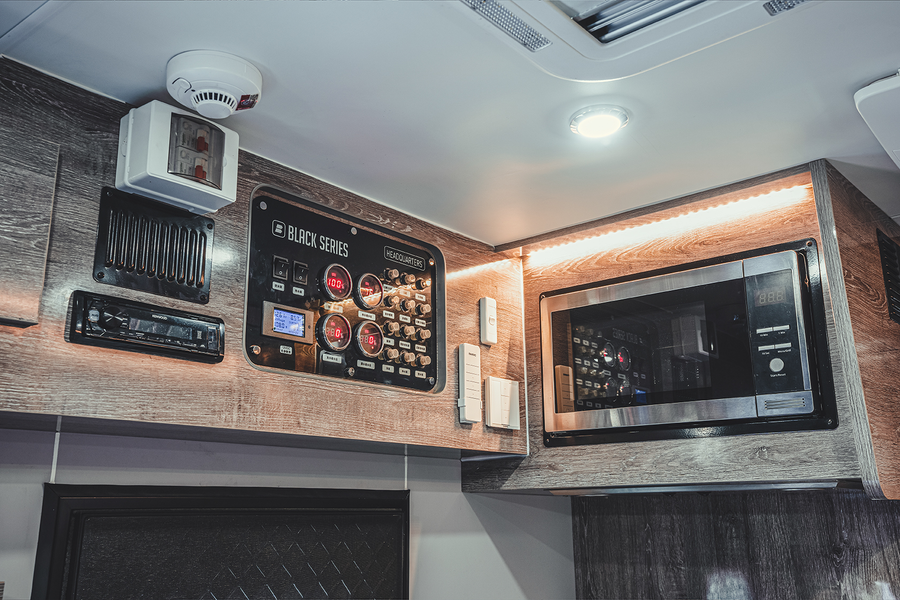 TH-series microwave, electrical controls, switches and overhead storage